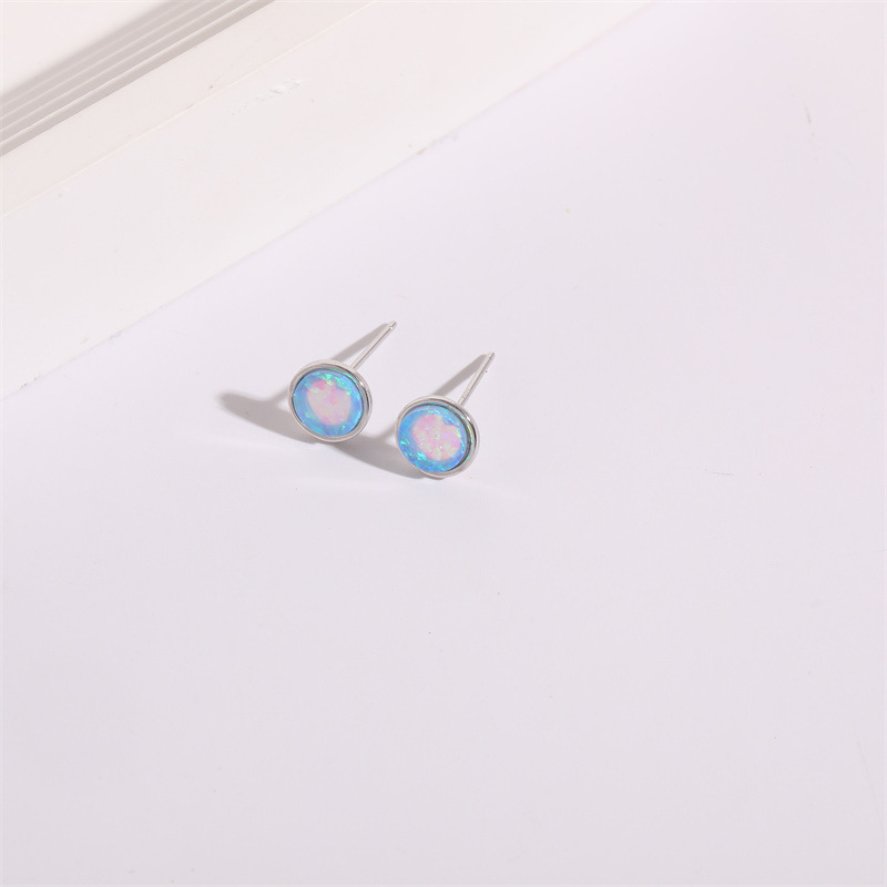 Simple Style Round Copper Plating Inlay opal Ear Studs 1 Pair