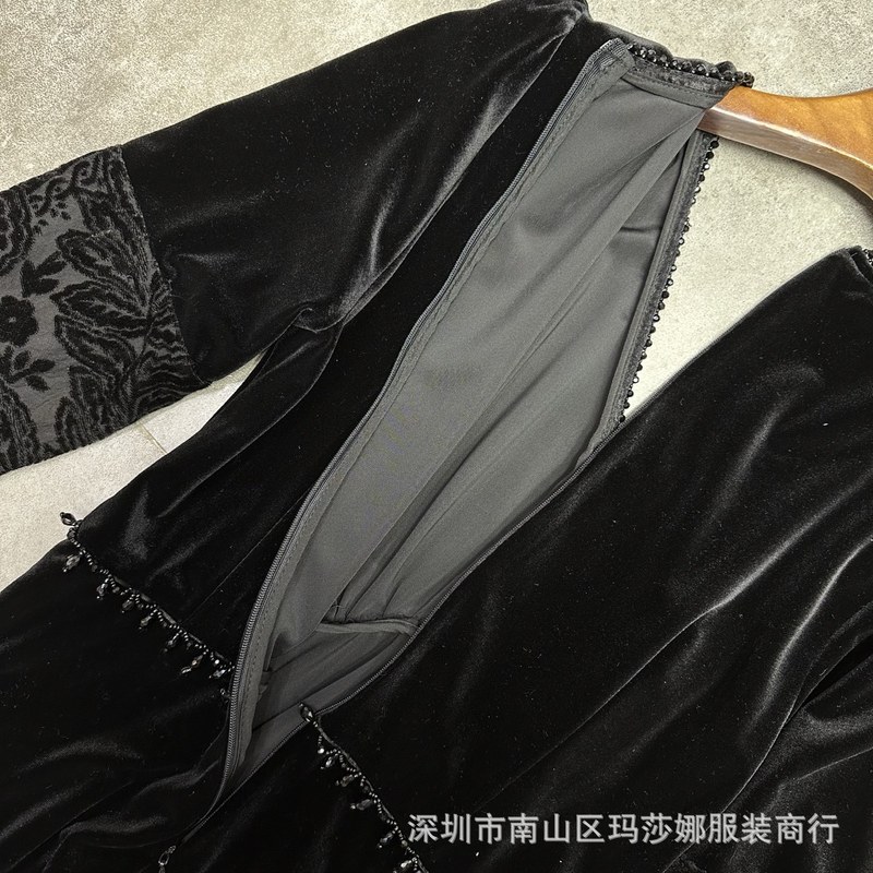 轻奢高级感连衣裙春秋新款宽松显瘦洋气网纱拼接醋酸丝绒长袖裙子|undefined
