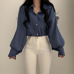 泡泡袖气质领职业白衬衫女士设计感春秋季大码内搭打底衬衣上衣