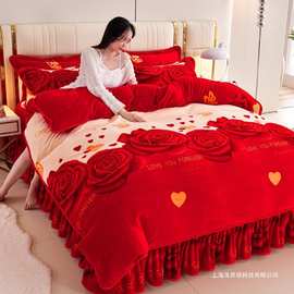 冬季加厚牛奶绒四件套A类短绒保暖2025新款4件套被套180x220家纺