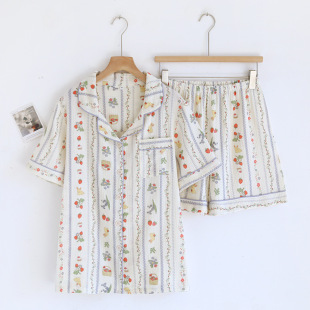 New Summer Style Fresh Sweet Cartoon Pure Cotton Crepe Pajamas Women's Simple Short-sleeved Shorts Home Clothes suit