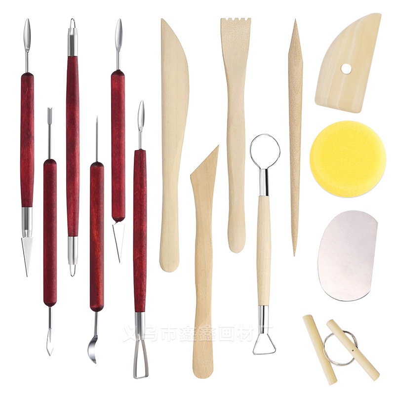 15-piece pottery tools suit pottery clay pottery clay double red carving tools wooden knife factory wholesale 15-piece pottery tools suit pottery clay pottery clay double red carving tools wooden knife factory wholesale