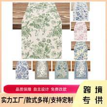 跨境新款美式春季花朵亚麻桌旗客厅茶几餐桌桌垫桌布装饰亚马逊