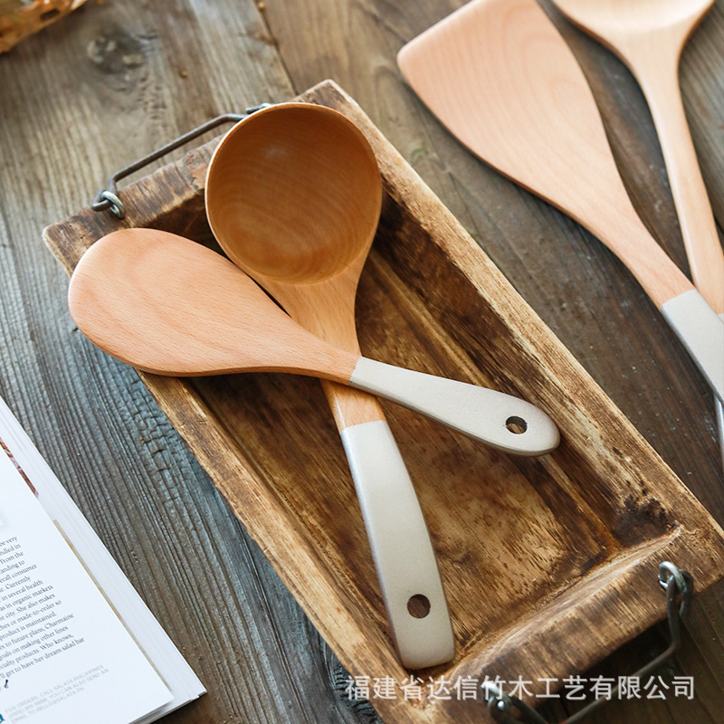 Espátula de madera olla antiadherente espátula especial de madera mango largo pala de cocina al por mayor hogar de madera utensilios de cocina traje letras generación