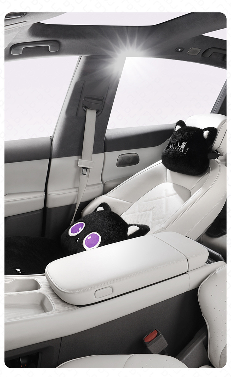 24 years new car seat cushion winter black cat plush cartoon cute seat cushion three-piece universal seat cover car