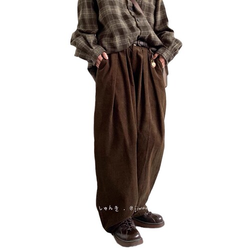 Autumn and Spring Japanese Retro Corduroy Drop Waist Casual Pants for Men Loose Trendy Wide Leg Work Pants