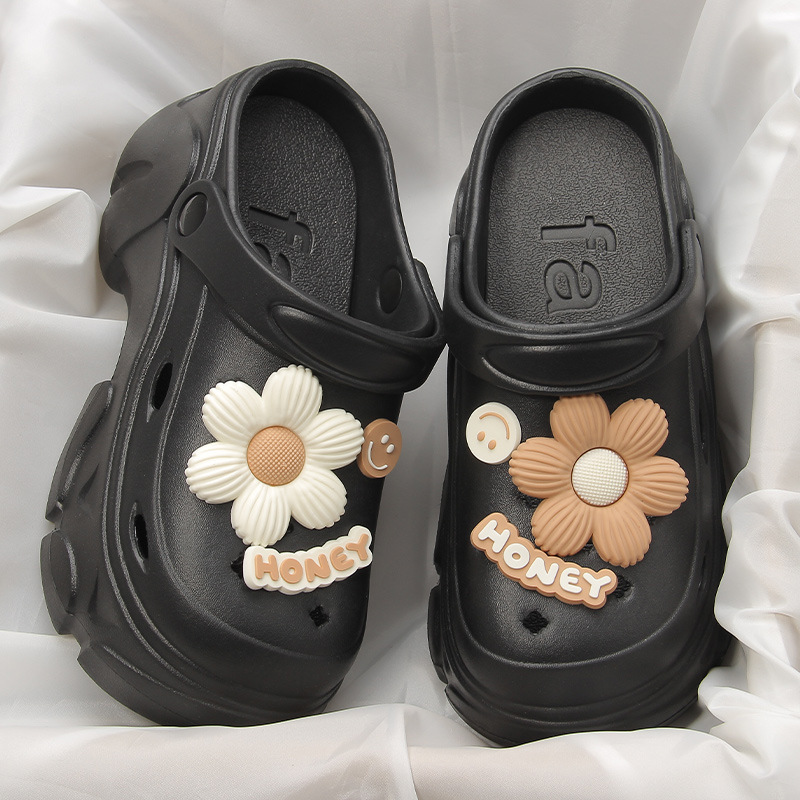 Summer Smiley Face DIY Clogs for Women Outdoor High-Heeled Thick-Soled Small Size Height-Increasing Eva Sandals Foreign Trade Cross