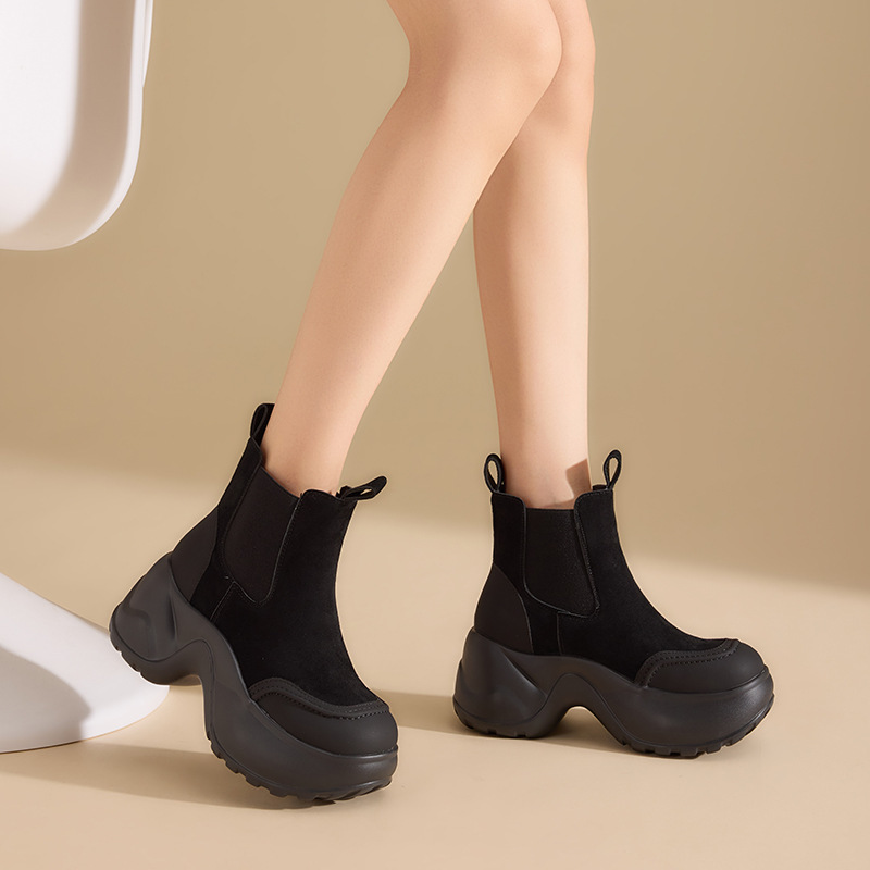 7780-30厚底烟筒靴女款2025秋冬新款百搭一脚蹬中筒靴子小个子|undefined