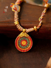 金店同款古法沙金高溫燒藍八寶羅盤吊墜生肖祥雲八卦牌項鍊掛墜