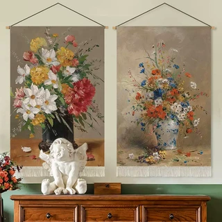 复古花卉挂毯美式艺术油画客厅遮挡装饰布艺挂画卧室背景布挂布