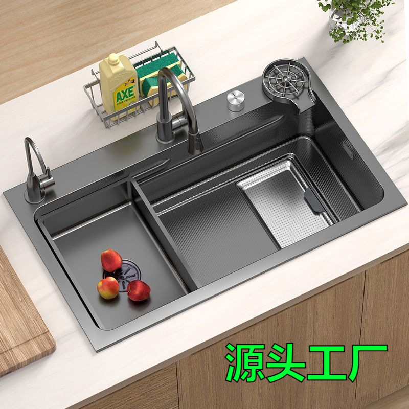 304不锈钢水槽5.0加厚小米粒压纹家用厨房洗菜洗碗池集渣过滤水槽