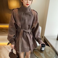 韩系立领双排扣毛呢外套女2024新款爆款秋冬超好看中长款呢子大衣
