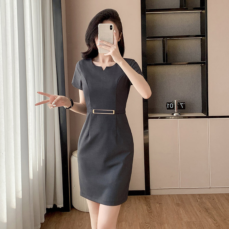 Professional Short-Sleeved Dress for Women Summer Thin Hotel Front Desk Reception Slim Work Clothes Elegant Jewelry Store Work Clothes