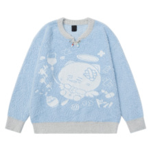 衣品男装马海毛软糯天使猫咪提花毛衣女秋冬宽松保暖水貂绒针织衫