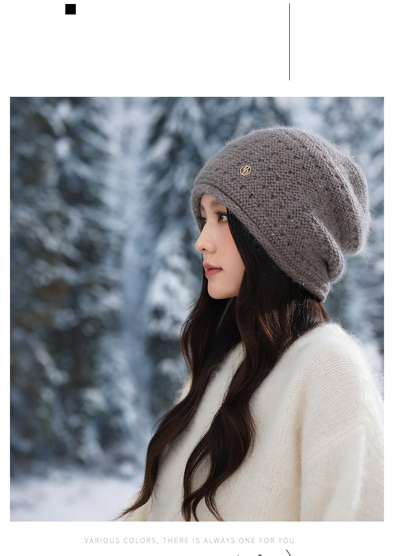Autumn Winter Women Fashion Versatile Knitted Solid Color Head Wrap Warm Thickened Fleece Yarn Mom Hat_voghion.com