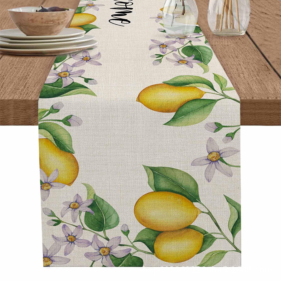 Nuevo verano limón lino bandera de mesa de fiesta al aire libre decoración de mesa de té de tela en el hogar bandera de mesa de té