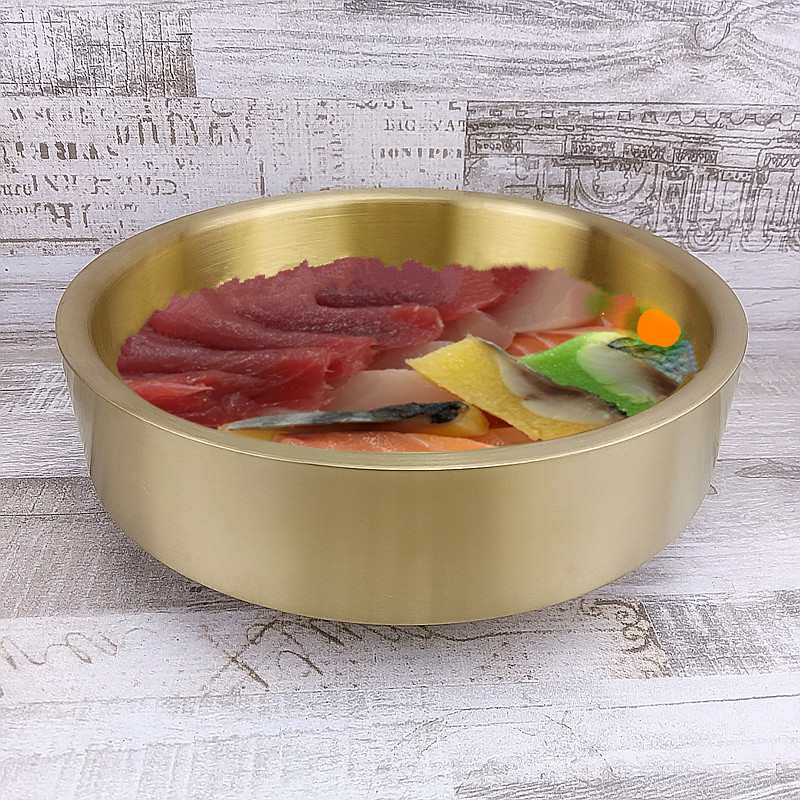 Stainless Steel Double-Layer Ice Bowl Sushi Japanese Sashimi Iced Water-Filled Salmon Plate Fish Raw Seafood Plate Cold Noodle Bowl Stainless Steel Double-Layer Ice Bowl Sushi Japanese Sashimi Iced Water-Filled Salmon Plate Fish Raw Seafood Plate Cold Noodle Bowl