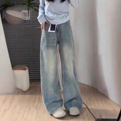 女性用ライトカラーワイドレッグジーンズ、ハイウエスト、春の新作、プラスサイズ、太ったmm、ゆったり、スリム、洋ナシ型体型ストレートパンツ