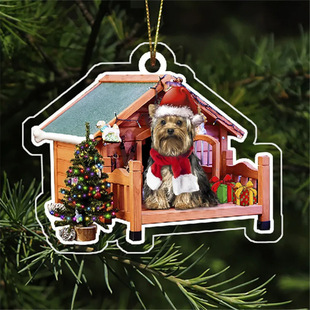 Border Collie Christmas Tree Decoration Gift Ornaments Acrylic Flat Memorial Holiday Pet Santa