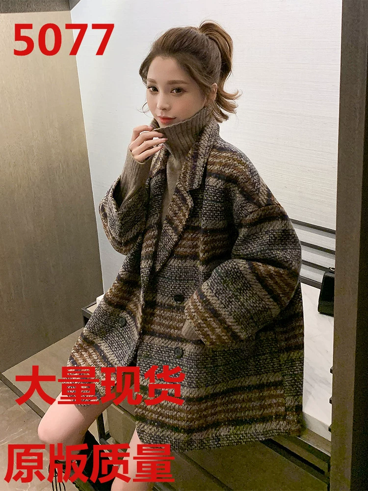 Длинное шерстяное пальто в клетку, осень и зима 2020, новое популярное маленькое твидовое пальто в Корейском стиле, модное