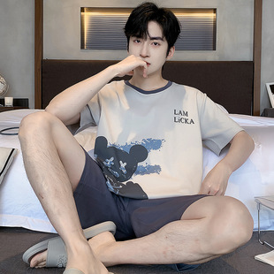 Casual Men's Short-sleeved Shorts Pajamas Summer Thin Loose plus size Outwear Men's Home Clothes suit 2025