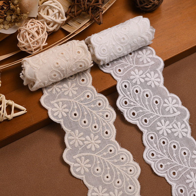 小洋装公主裙洛丽塔洋装花边 棉布布边刺绣 叶子树叶不规则打孔