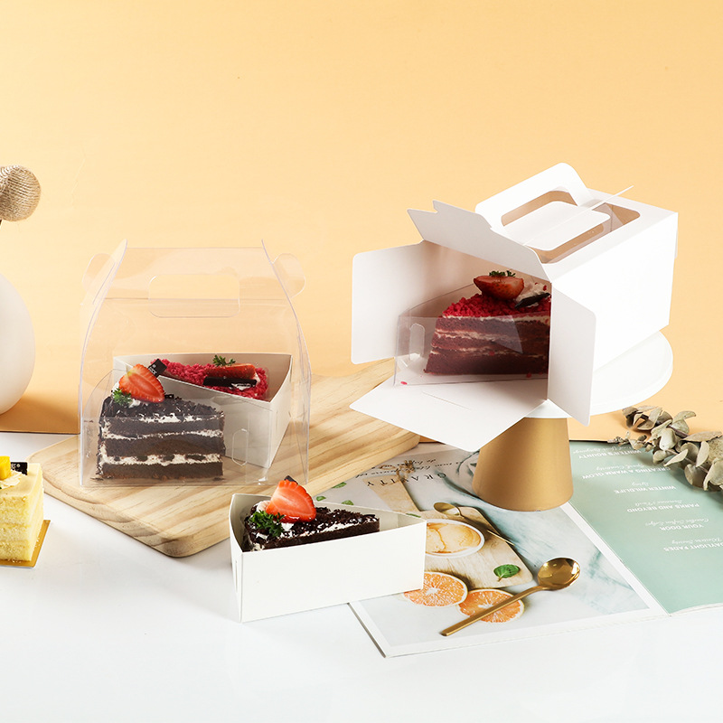 手提法式三角切块甜品包装盒慕斯千层戚风蛋糕盒西点透明打包盒