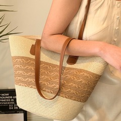 編織草編包包女大容量2024新款菜籃子單肩包沙灘水桶包通勤托特包