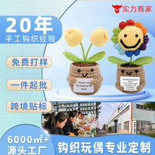 跨境亚马逊爆款玩偶玫瑰花盆栽毛线手工钩织成品积极摆件钩织花束