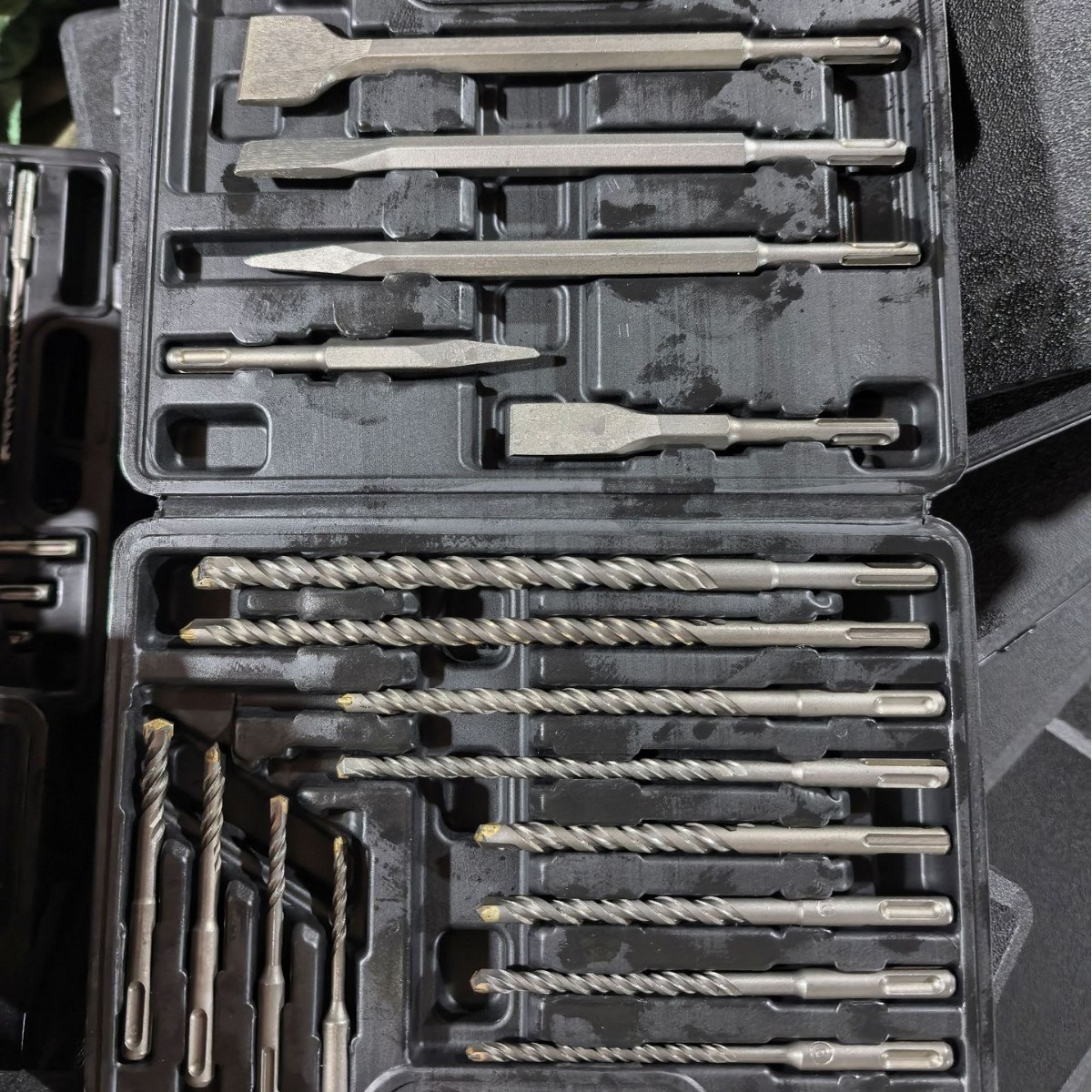 Juego de brocas y cinceles para martillo eléctrico, kit de perforación y demolición con estuche, uso industrial