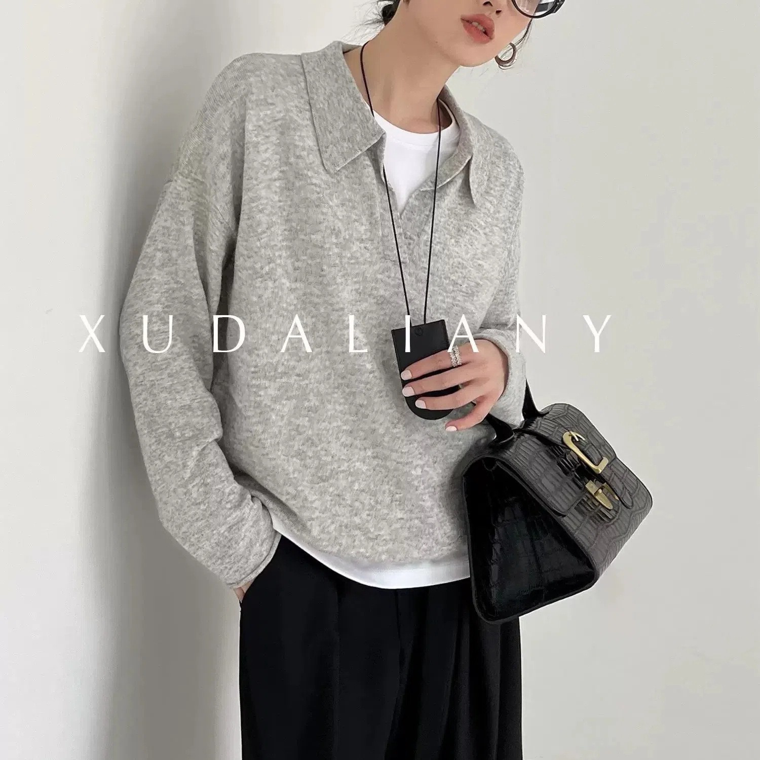 M1U Old Money Style Polo Knitwear Autumn and Winter Australian Wool Long-Sleeved Loose Knitwear for Women