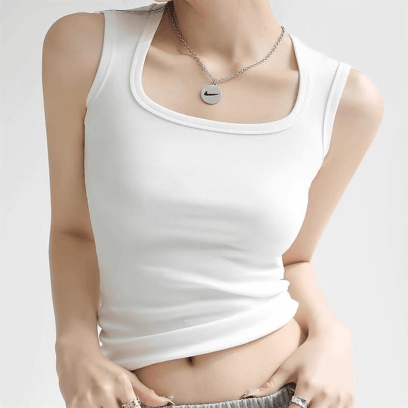 Okyu Square Collar Inner Wear Women's Slim White Slim Shirt Outer Wear Sleeveless Beautiful Back Bottoming Vest