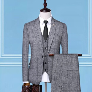 OBCY1 suit suit suit suit vest three-piece suit men's plaid business casual work clothes wedding dress one button