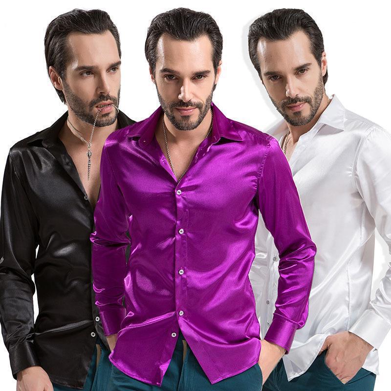 Men's Performance Shirt Imitation Silk Slim Fit Mercerized Long-Sleeved Shirt White Performance Clothing Performance Clothing Banquet Clothing Shirt