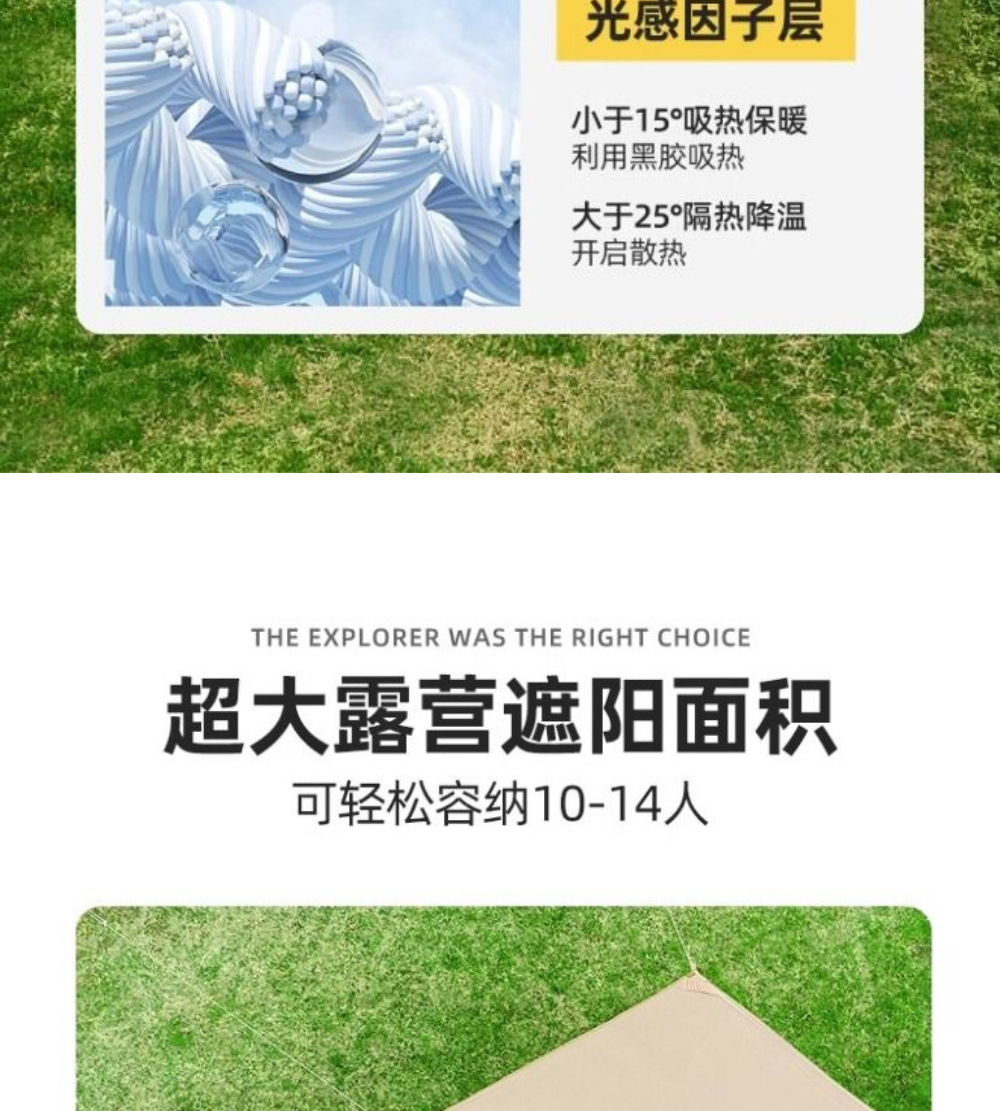 Vinyl Canopy Tent Outdoor Camping Sunshade Portable Sun Protection Rain Shelter Uv-Resistant Silver-Coated Beach Tarp
