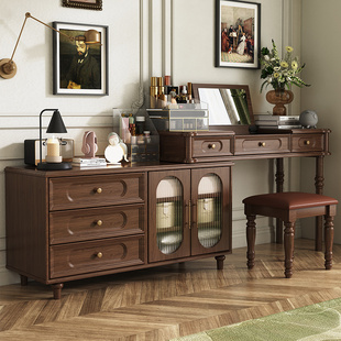 American Solid Wood Dresser and Cupboard Integrated Mid-Century Style Bedroom Bedside Cabinet Corner French Retro Makeup Table Desk
