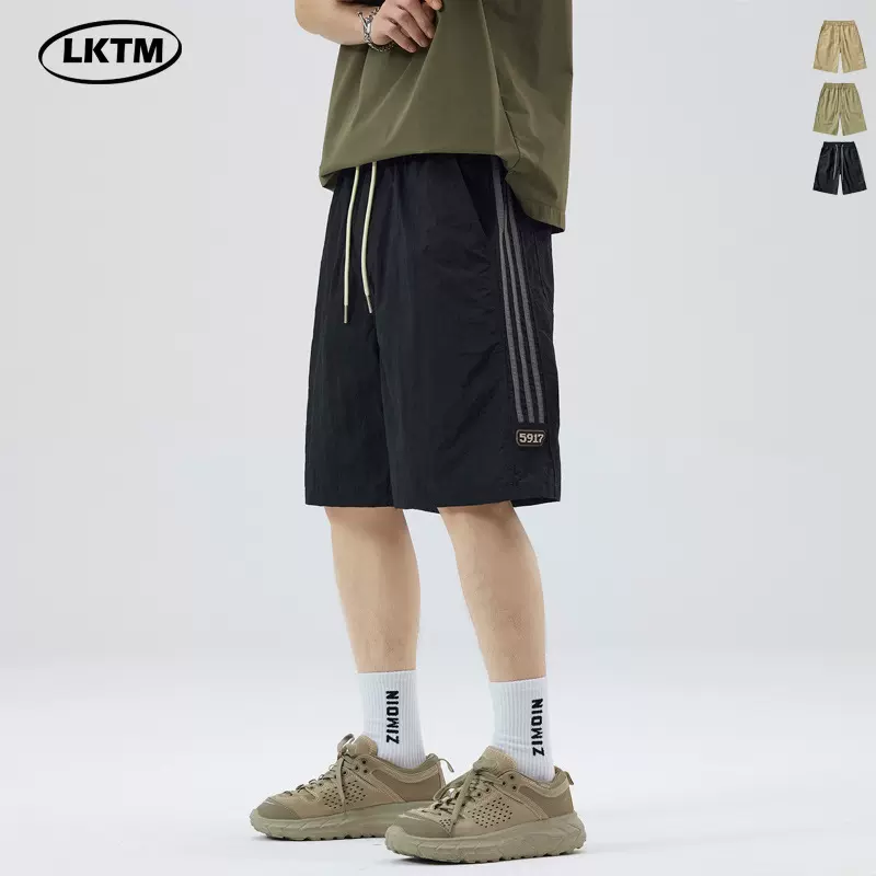 LKTM男装#夏季薄款侧边条纹三杠速干休闲短裤男宽松直筒五分裤子