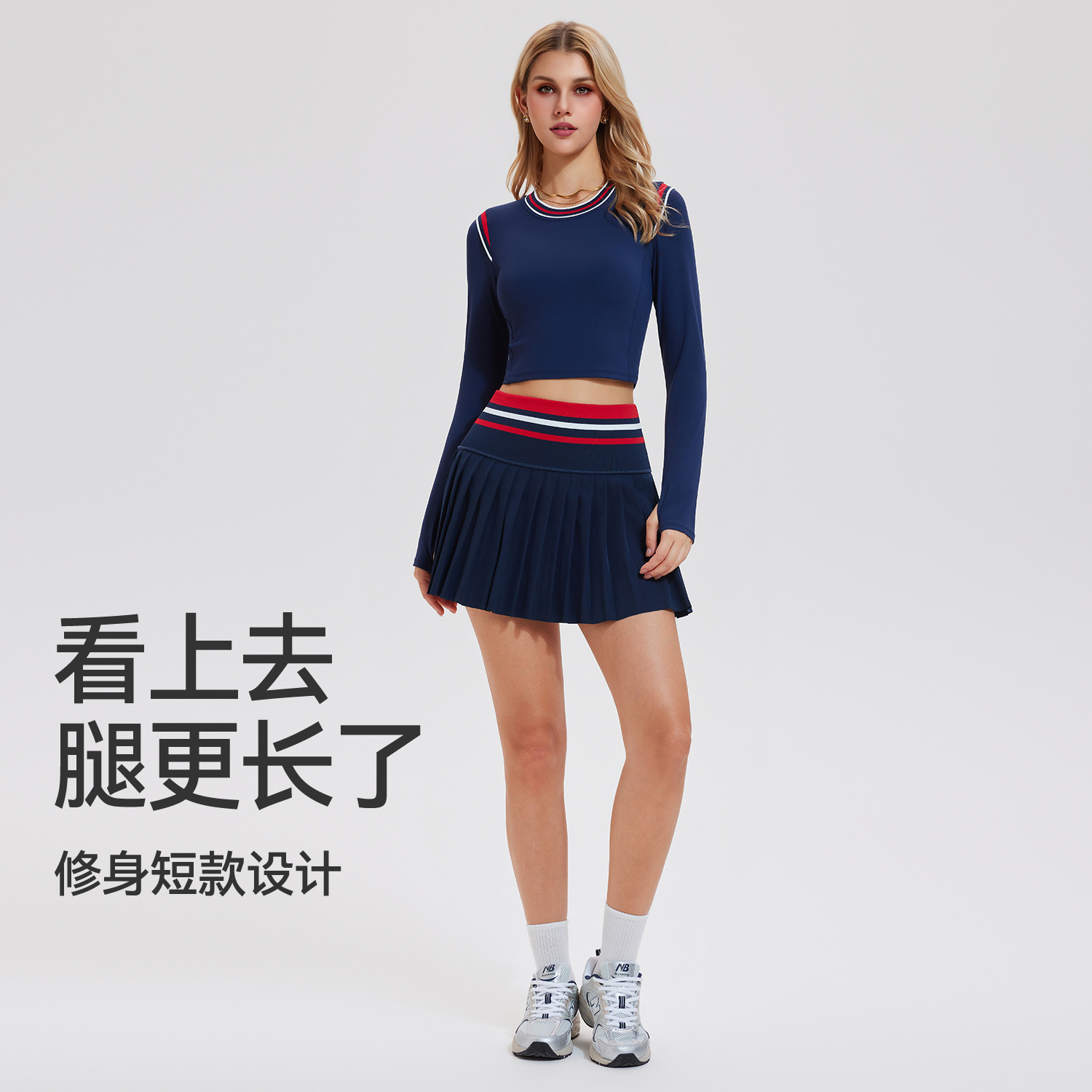 Amazon trajes deportivos de bádminton de mujer running fitness mangas largas ropa de tenis yoga camisa falda corta dos piezas set image 4