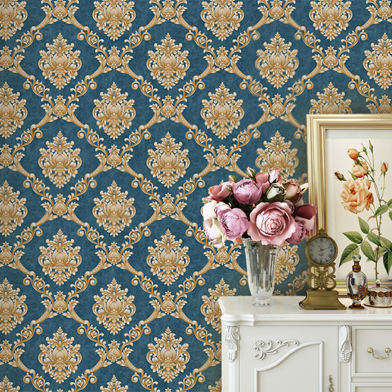 加厚 壁纸 跨境 PVC 饭店 工程 3D立体 欧式 墙纸 大马士革|ms