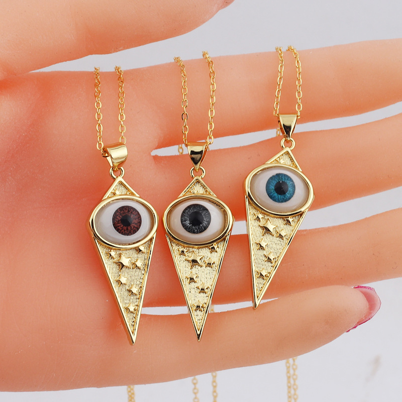 Retro Eye Rhombus Copper Necklace Inlaid Resin Copper Necklaces