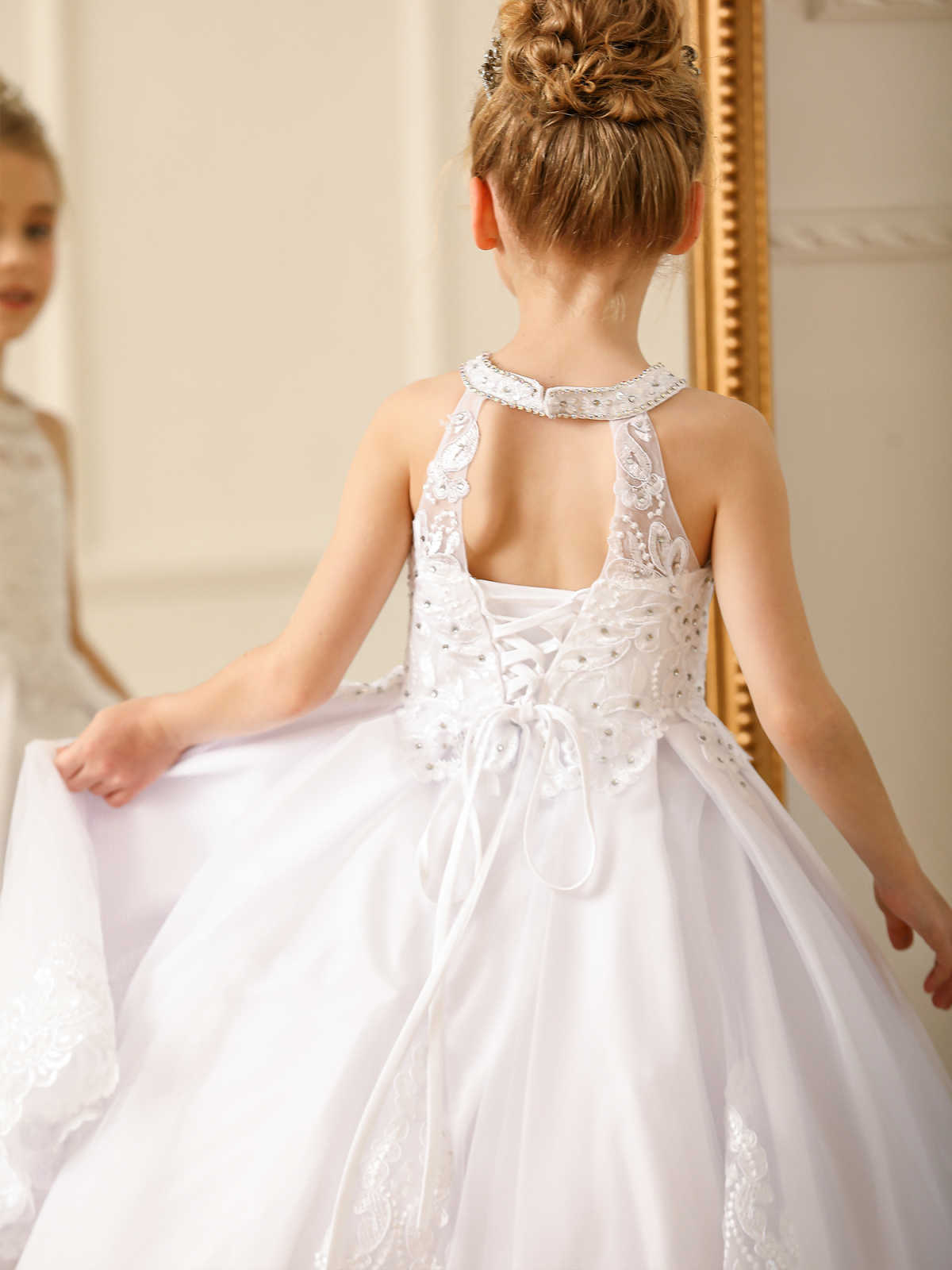 Nuevo vestido de encaje de niña de Europa y América transfronterizos espectáculo de cumpleaños para niños espectáculo de flores vestido de novia