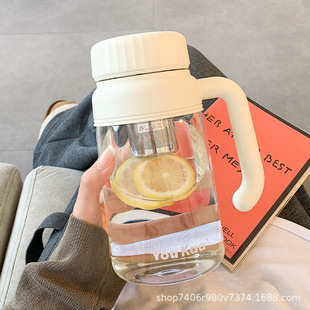 Simple Large Capacity Water Cup Female Student High Borosilicate Glass Cup Tea Separate Cup High Color Value Portable with Handle