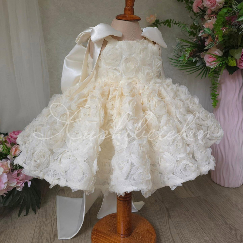 Children's dress with rose flowers, princess dress for baby's birthday, bow-tail sleeveless Christmas dress for girls