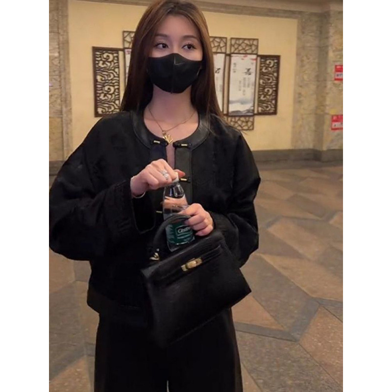 2025新款女装春秋短款外套高级黑色国风夹克爆款外套上衣小香风|undefined