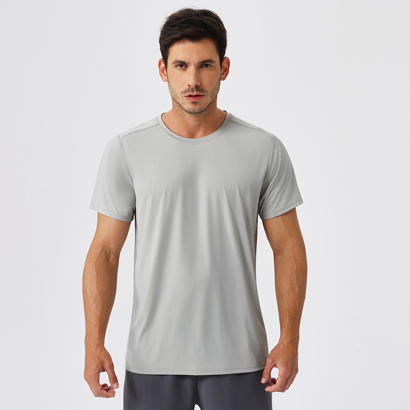 男性春夏氷糸日焼け止め運動tシャツ速乾フィットネス半袖屋外ゆるい通気性丸首ランニング上着|undefined