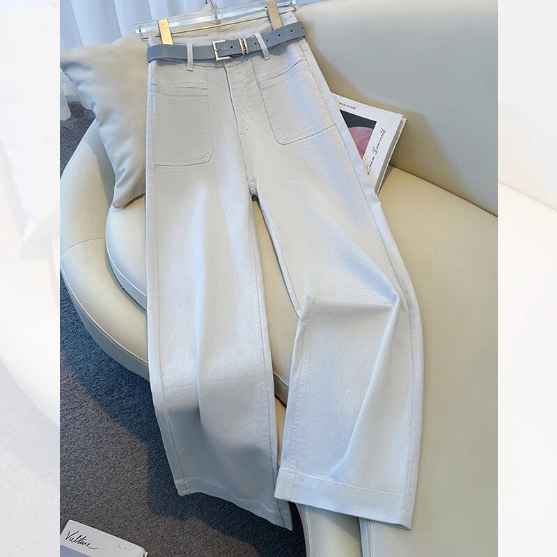 Light Gray-White Wide-Leg Jeans for Women, Spring 2026 New Style, This Year's Popular Hot-Selling High-Waisted Narrow Straight-Leg Pants