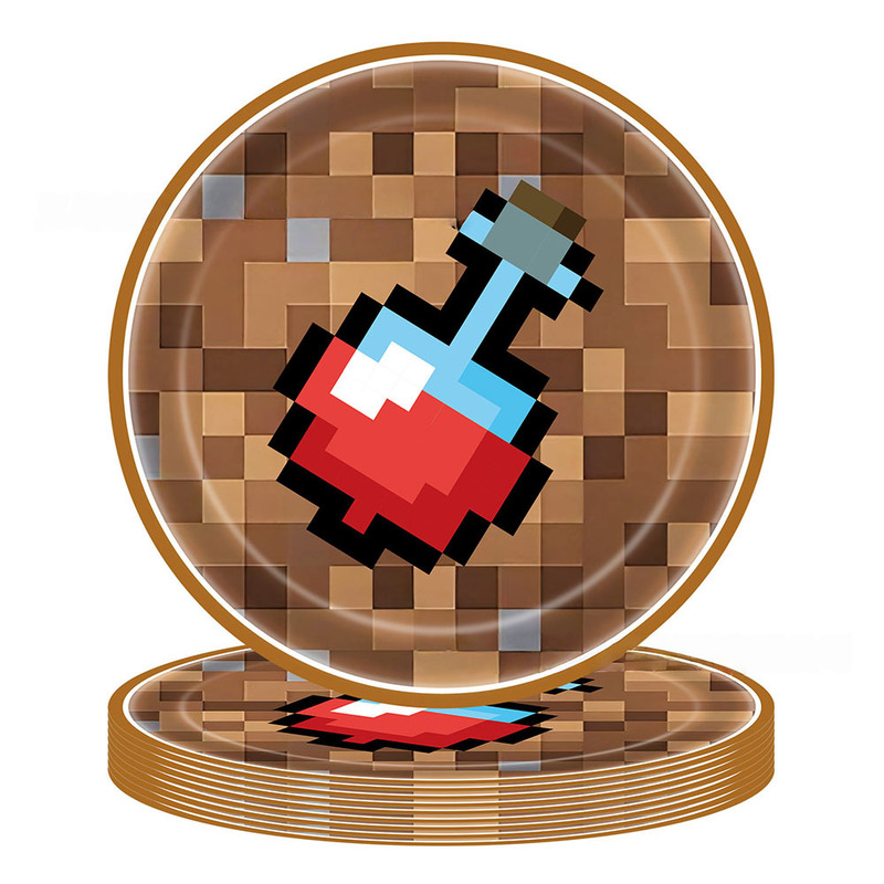 新しい Minecraft 誕生日パーティーのテーマ用品ピクセルバトル紙皿紙コップパーティー会場パーティー用品|undefined