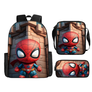 Marvel Spider-Man Boy Printed School Bag Spider-Man Primary School Student Cartoon Backpack Shoulder Bag Pencil Case Three-Piece Set