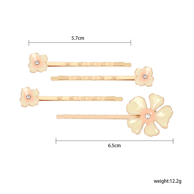 13g Weight Headwear Classification Women'S Gender Korean Style Style White, Pink, Yellow Color Oil Drop Flower Rhinestone Word Hairpin Niche Fashion Design Hair Accessories 无