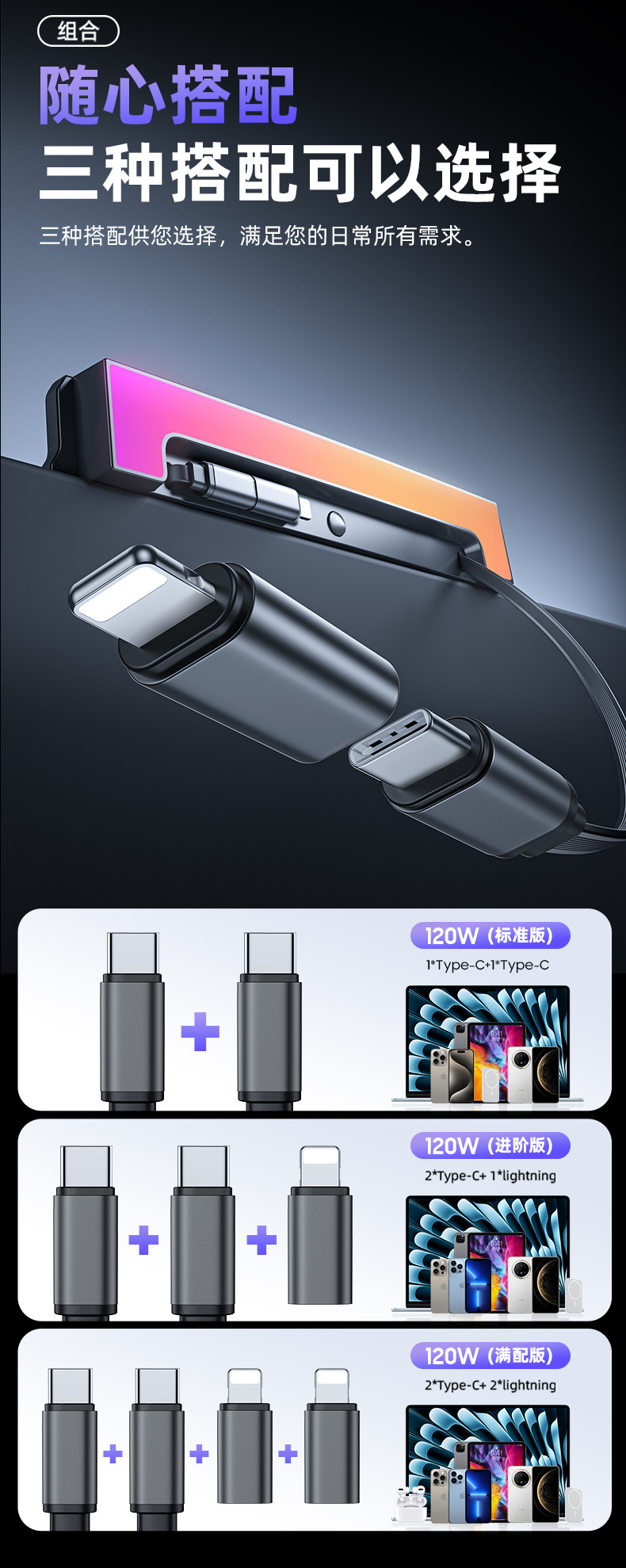 2025 Suitable for Tesla Docking Station Rainbow Ambient Light 120W Fast Charging Car Charger Dock Colorful